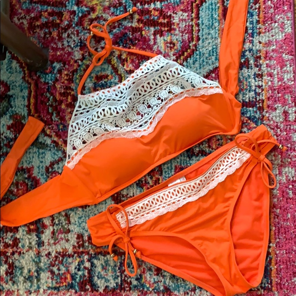 Orange Cremieux Bikini with Lace Detail